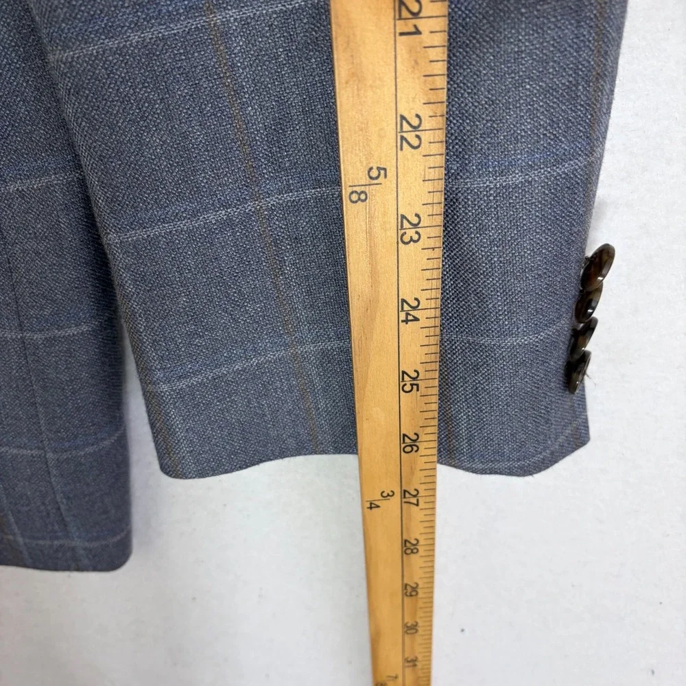 Joseph Abboud Blazer Jacket Mens 42L Grey Wool Linen Silk Windowpane Sports Coat